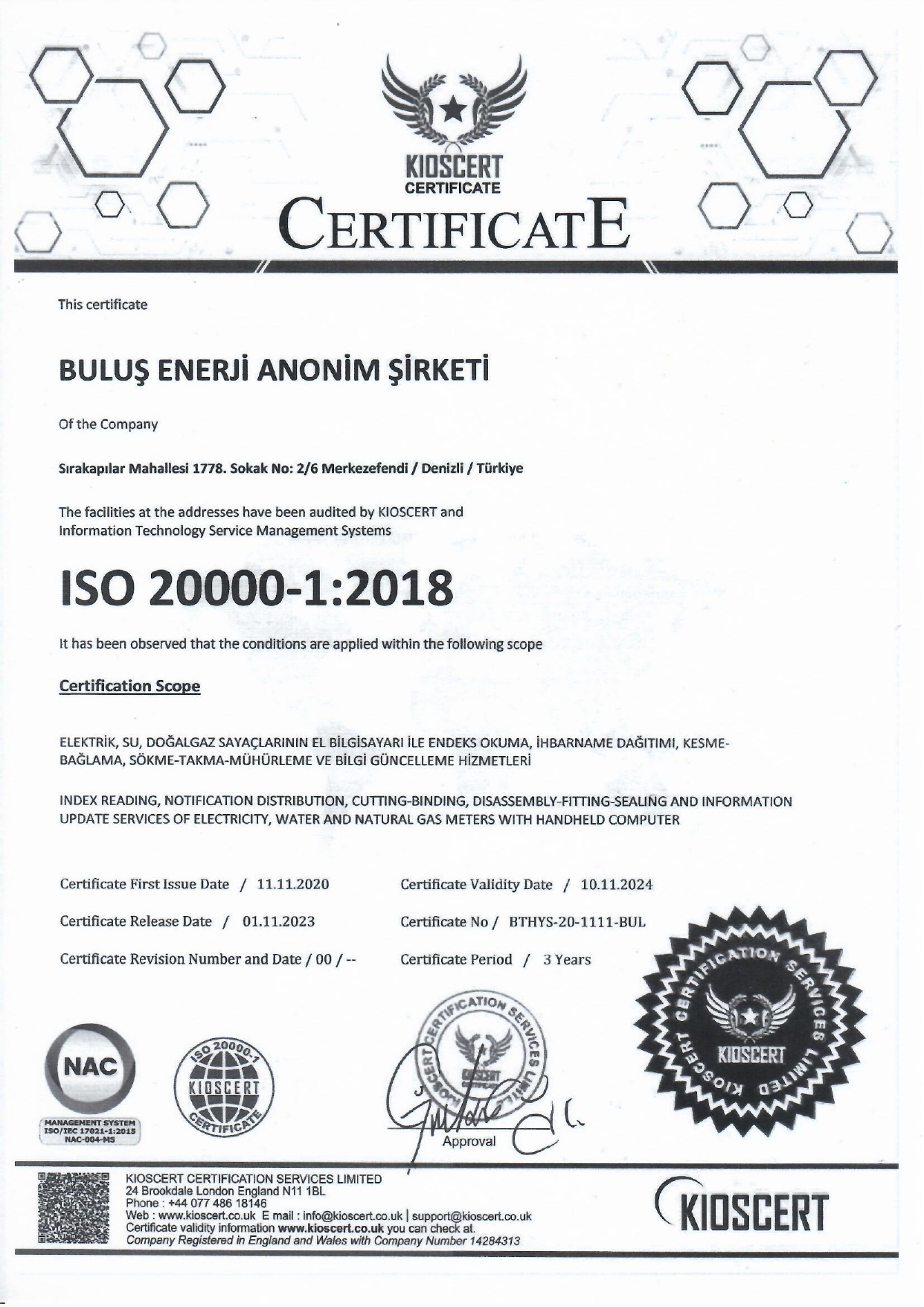 ISO 20000-1:2018 Elektrik Sayaçları Okuma-Kesme-Açma vs İşler